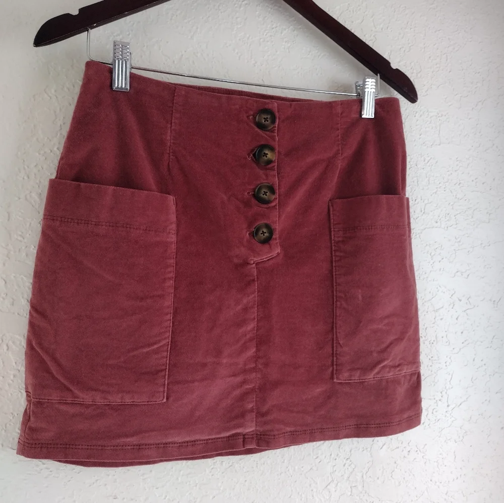 BDG Pink Velvet Button Front Mini Skirt - Picture 6 of 8